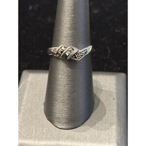 Sterling Silver Marcasite Chevron Band Ring Sz 8 925